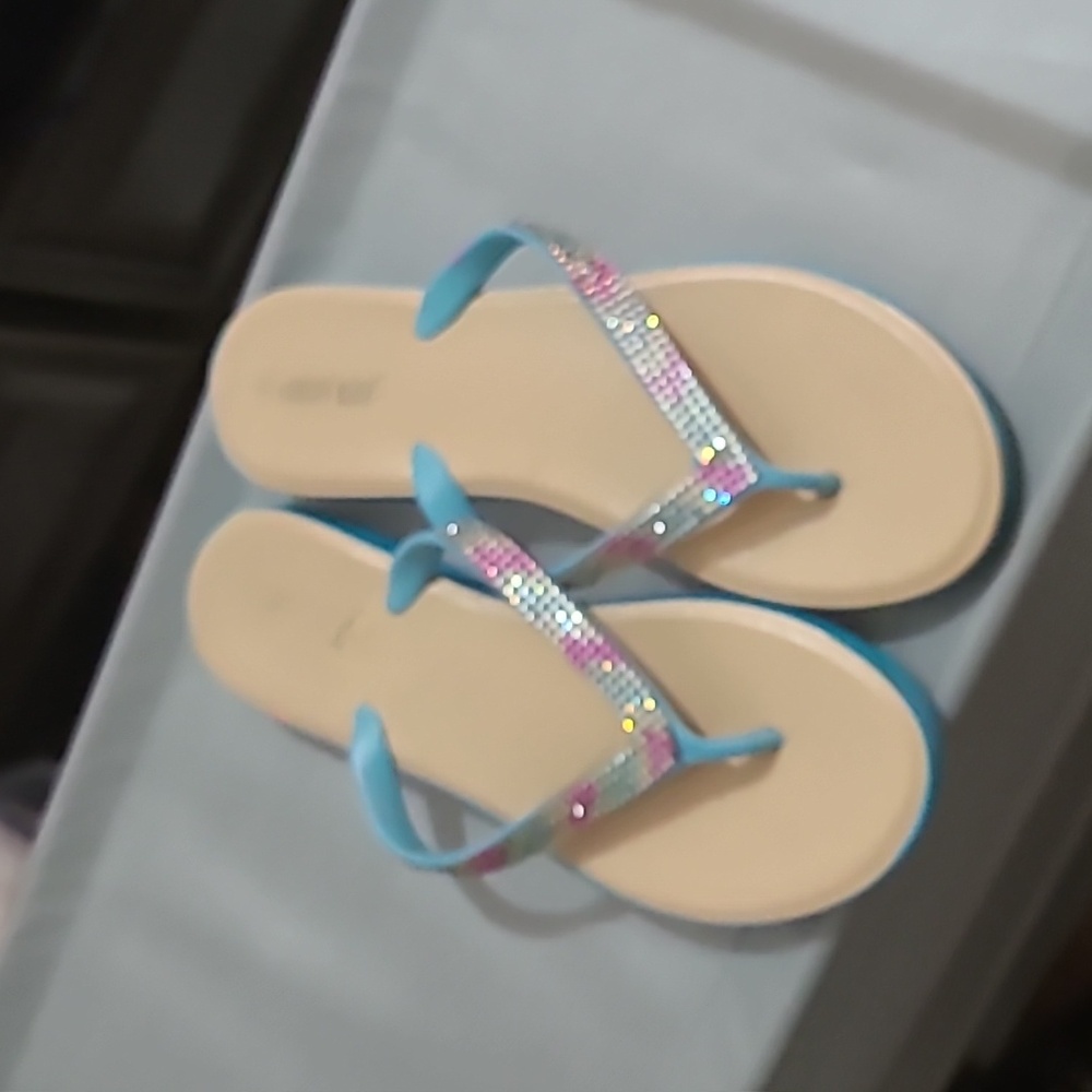 Turquoise bedazzled flip flops